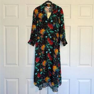 Pepaloves Black Floral Button-Front Maxi / Midi Shirt Dress ModCloth
